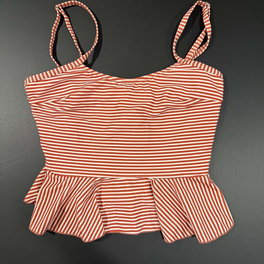 Janela Bay Orange and White Striped Tankini Swimsuit Top XS